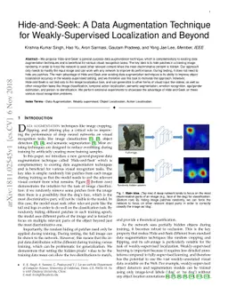 Hide-and-Seek: A Data Augmentation Technique for Weakly-Supervised
  Localization and Beyond