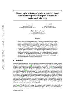 Wasserstein variational gradient descent: From semi-discrete optimal
  transport to ensemble variational inference