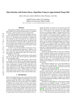 Data Selection with Feature Decay Algorithms Using an Approximated
  Target Side
