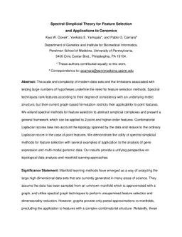 Spectral Simplicial Theory for Feature Selection and Applications to
  Genomics
