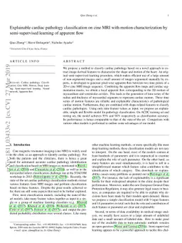 Explainable cardiac pathology classification on cine MRI with motion
  characterization by semi-supervised learning of apparent flow