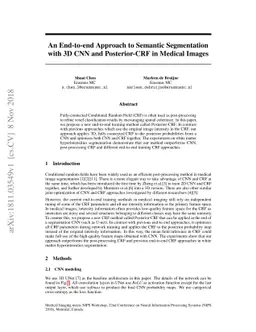 An End-to-end Approach to Semantic Segmentation with 3D CNN and
  Posterior-CRF in Medical Images