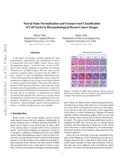 Neural Stain Normalization and Unsupervised Classification of Cell
  Nuclei in Histopathological Breast Cancer Images