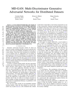 MD-GAN: Multi-Discriminator Generative Adversarial Networks for
  Distributed Datasets
