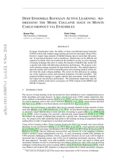 Deep Ensemble Bayesian Active Learning : Addressing the Mode Collapse
  issue in Monte Carlo dropout via Ensembles
