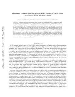 Recovery guarantees for polynomial approximation from dependent data
  with outliers