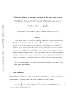 Minimax adaptive wavelet estimator for the anisotropic functional
  deconvolution model with unknown kernel