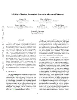 MR-GAN: Manifold Regularized Generative Adversarial Networks