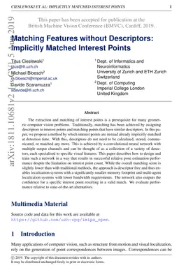 Matching Features without Descriptors: Implicitly Matched Interest
  Points