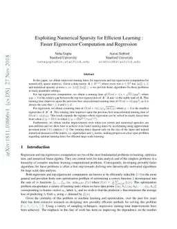Exploiting Numerical Sparsity for Efficient Learning : Faster
  Eigenvector Computation and Regression
