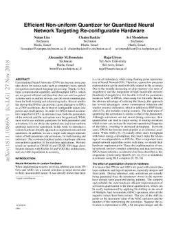 Efficient non-uniform quantizer for quantized neural network targeting
  reconfigurable hardware