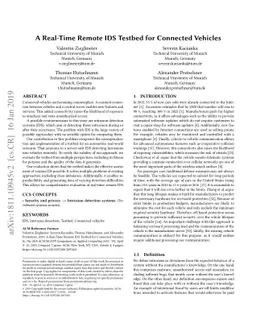 A Real-Time Remote IDS Testbed for Connected Vehicles