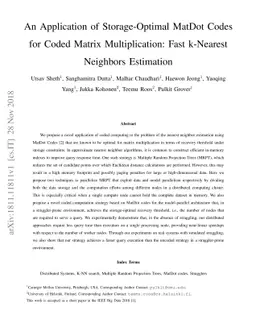 An Application of Storage-Optimal MatDot Codes for Coded Matrix
  Multiplication: Fast k-Nearest Neighbors Estimation