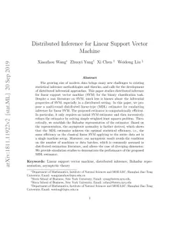 Distributed Inference for Linear Support Vector Machine