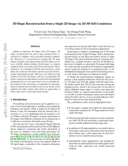 3D Shape Reconstruction from a Single 2D Image via 2D-3D
  Self-Consistency
