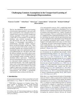 Challenging Common Assumptions in the Unsupervised Learning of
  Disentangled Representations