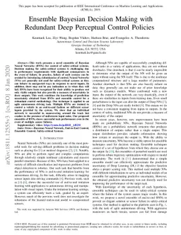 Ensemble Bayesian Decision Making with Redundant Deep Perceptual Control
  Policies