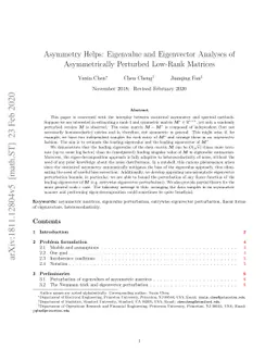 Asymmetry Helps: Eigenvalue and Eigenvector Analyses of Asymmetrically
  Perturbed Low-Rank Matrices