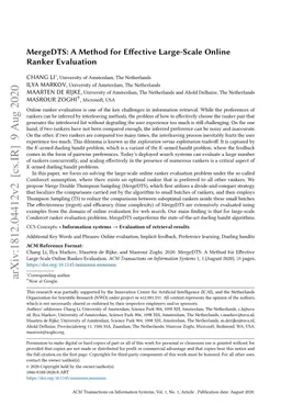 MergeDTS: A Method for Effective Large-Scale Online Ranker Evaluation