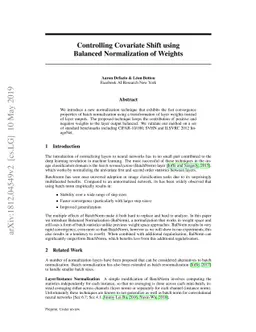 Controlling Covariate Shift using Balanced Normalization of Weights