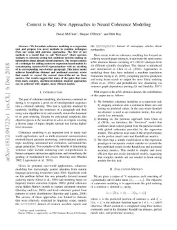 Context is Key: New Approaches to Neural Coherence Modeling