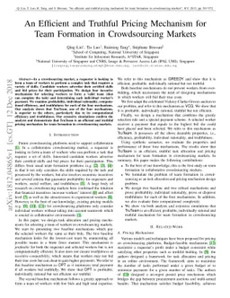 An Efficient and Truthful Pricing Mechanism for Team Formation in
  Crowdsourcing Markets
