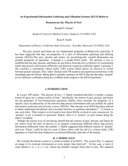 An Experimental Information Gathering and Utilization Systems (IGUS)
  Robot to Demonstrate the Physics of Now