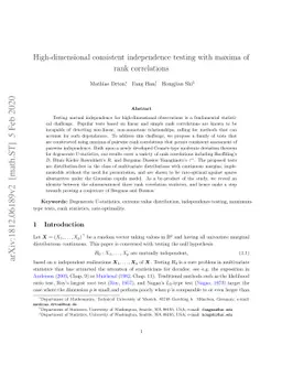 High dimensional consistent independence testing with maxima of rank
  correlations