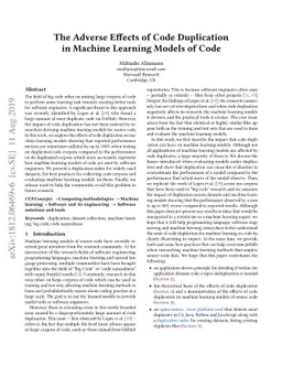 The Adverse Effects of Code Duplication in Machine Learning Models of
  Code