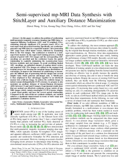 Semi-supervised mp-MRI Data Synthesis with StitchLayer and Auxiliary
  Distance Maximization