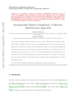 Interpretable Matrix Completion: A Discrete Optimization Approach