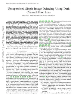 Unsupervised Single Image Dehazing Using Dark Channel Prior Loss