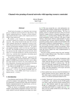 Channel-wise pruning of neural networks with tapering resource
  constraint