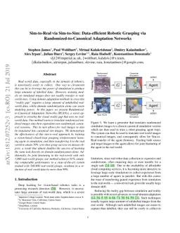 Sim-to-Real via Sim-to-Sim: Data-efficient Robotic Grasping via
  Randomized-to-Canonical Adaptation Networks