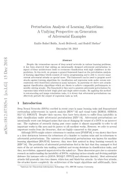Perturbation Analysis of Learning Algorithms: A Unifying Perspective on
  Generation of Adversarial Examples
