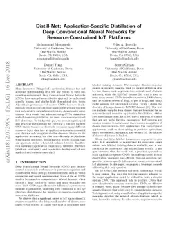 Distill-Net: Application-Specific Distillation of Deep Convolutional
  Neural Networks for Resource-Constrained IoT Platforms