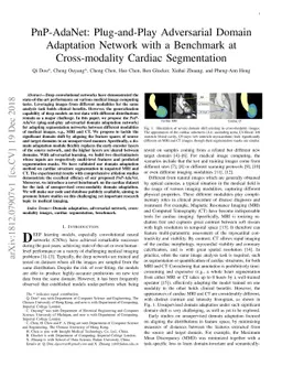 PnP-AdaNet: Plug-and-Play Adversarial Domain Adaptation Network with a
  Benchmark at Cross-modality Cardiac Segmentation