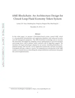 AME Blockchain: An Architecture Design for Closed-Loop Fluid Economy
  Token System