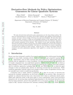 Derivative-Free Methods for Policy Optimization: Guarantees for Linear
  Quadratic Systems