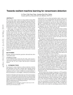 Towards resilient machine learning for ransomware detection