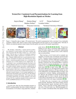 TextureNet: Consistent Local Parametrizations for Learning from
  High-Resolution Signals on Meshes