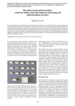 The Indus Script and Economics. A Role for Indus Seals and Tablets in
  Rationing and Administration of Labor
