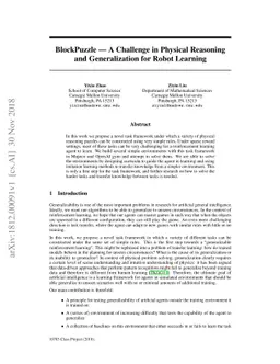 BlockPuzzle - A Challenge in Physical Reasoning and Generalization for
  Robot Learning
