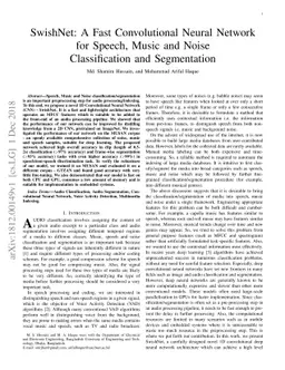SwishNet: A Fast Convolutional Neural Network for Speech, Music and
  Noise Classification and Segmentation