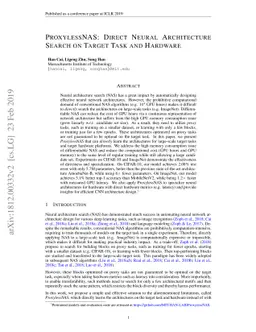 ProxylessNAS: Direct Neural Architecture Search on Target Task and
  Hardware