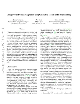 Unsupervised Domain Adaptation using Generative Models and
  Self-ensembling