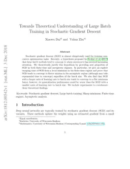 Towards Theoretical Understanding of Large Batch Training in Stochastic
  Gradient Descent