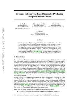Towards Solving Text-based Games by Producing Adaptive Action Spaces