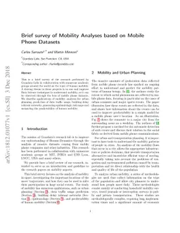 Brief survey of Mobility Analyses based on Mobile Phone Datasets