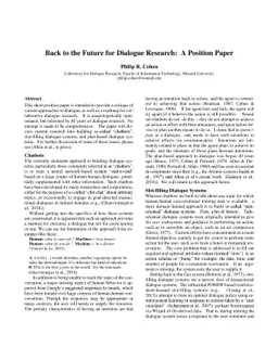 Back to the Future for Dialogue Research: A Position Paper